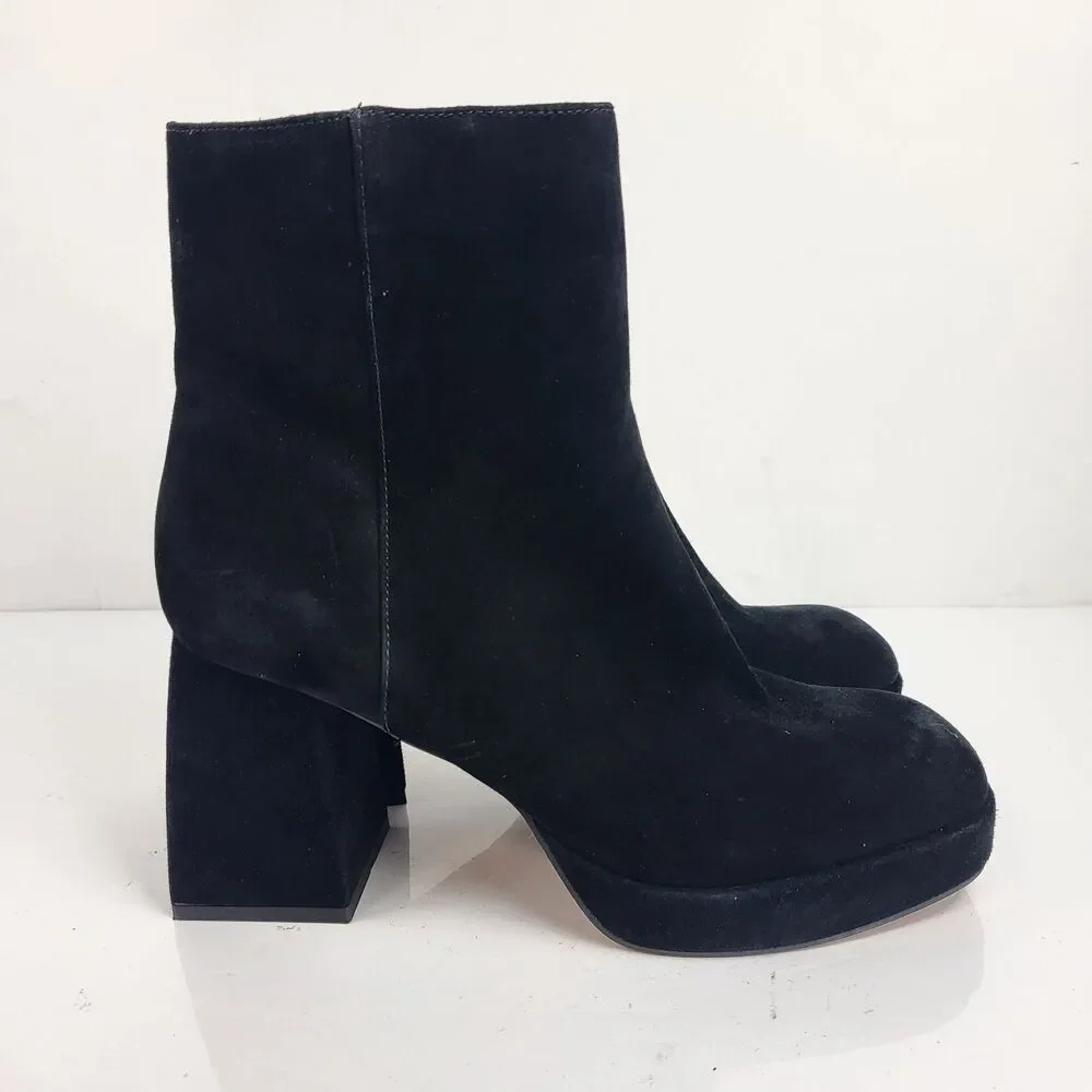 Dolce Vita Ankle Boots Womens Ulyses Black Suede Block Heel Zip Size 10